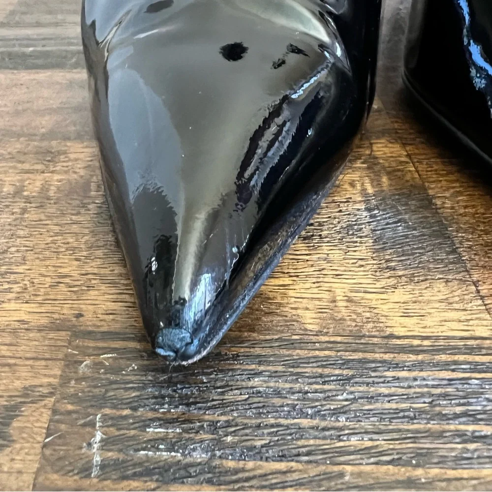 Balenciaga Slash Slanted Heel $675 Pointed Toe Patent Leather Pumps EU37.5
